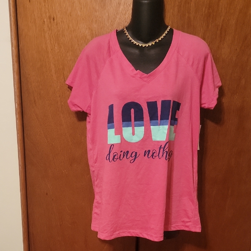 Casual Pink V-Neck Graphic Tee